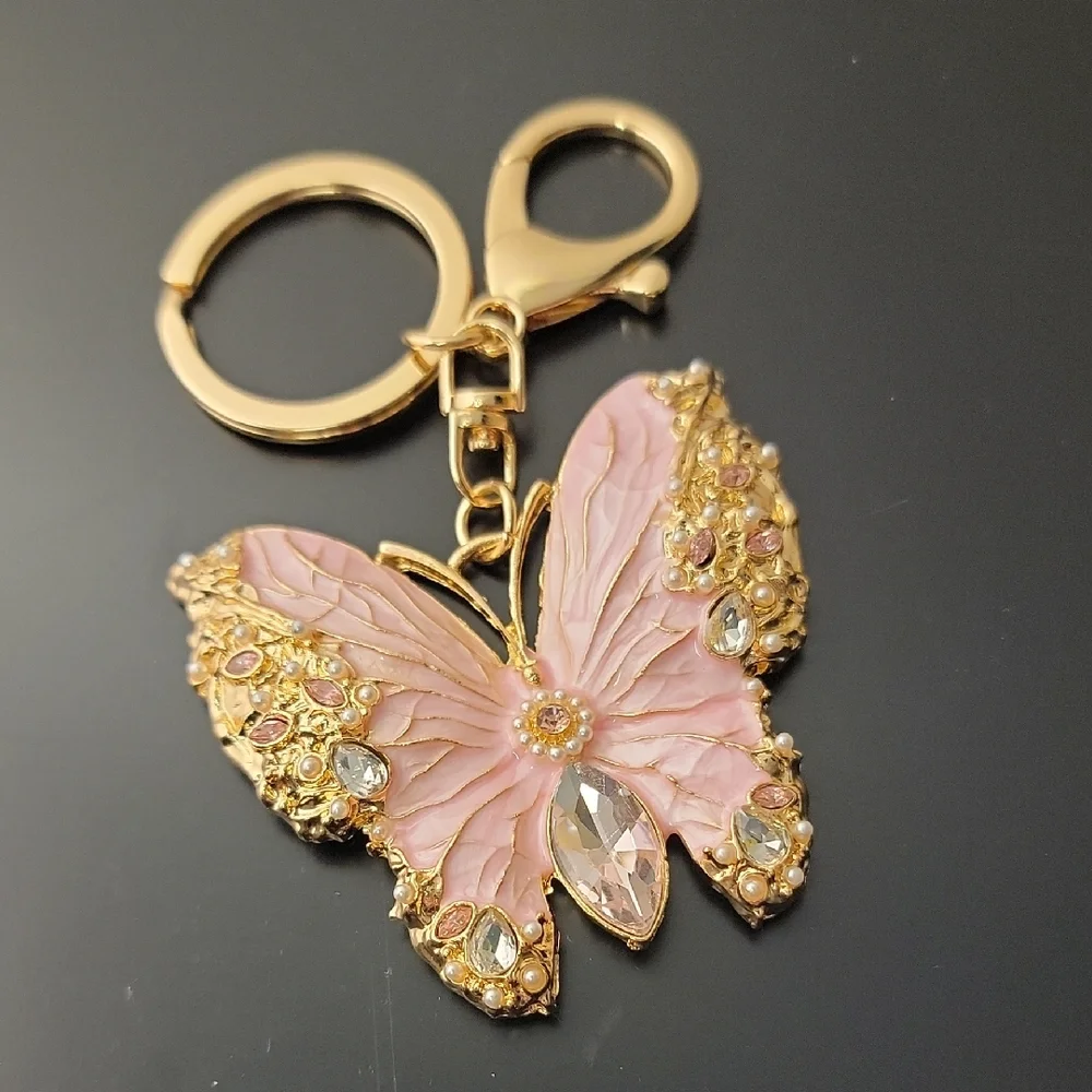 Pink and Gold Butterfly Keychain - Picture 2 of 5